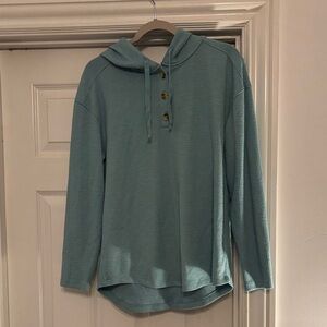 Time and Tru Light Teal Waffle Knit Hoodie Pullover